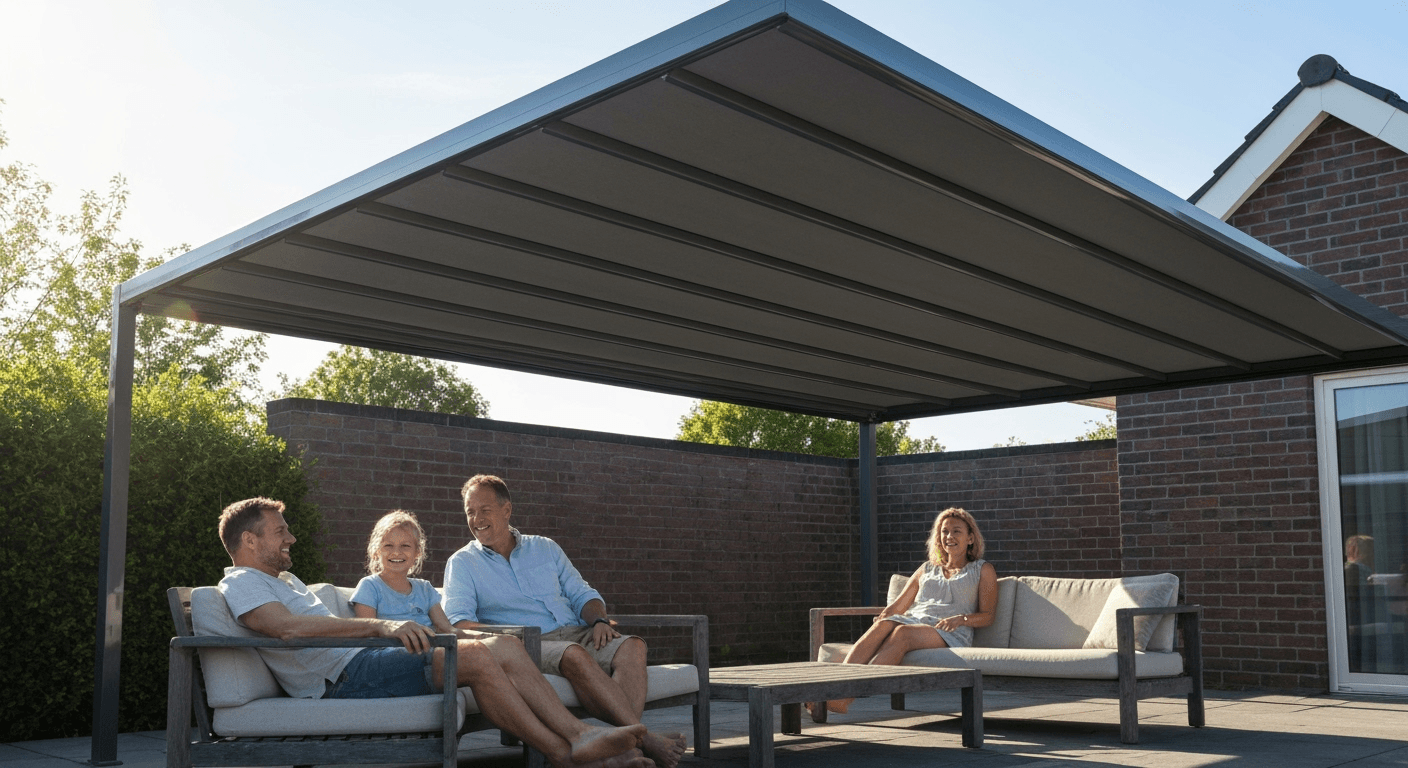 Luifel biedt schaduw op zonnig terras